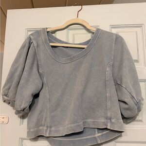 American Eagle Outfitters Dusty Blue Puff-Sleeve Pullover
